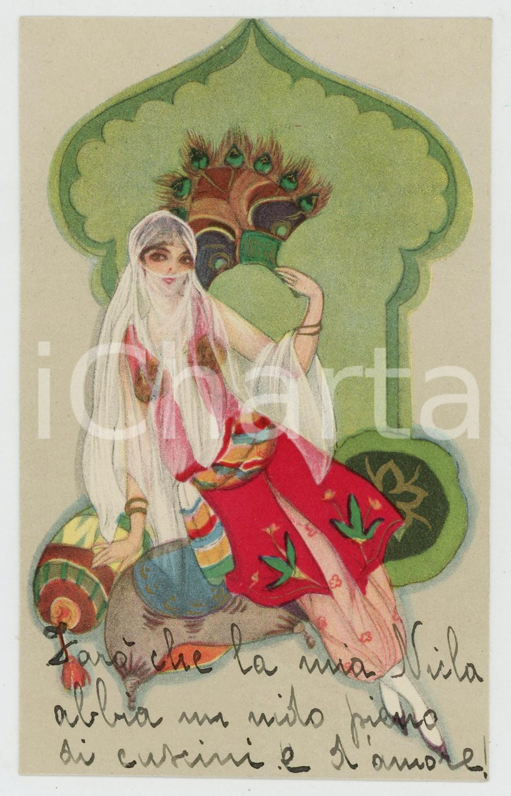 1920 ca ART DECO Odalisca sui cuscini - Oriente - ill. CHIOSTRI *Cartolina  Cartolina postale d'epoca, scritta nel 1929 ma non viaggiata.CONDIZIONI: GFORMATO: FP    originale e autentica 1