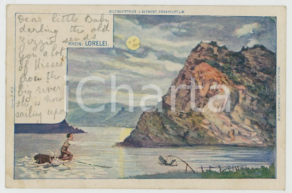 1901 SURREALISM - RHEIN: LORELEI- Metamorphic Faces - Nymph - Postcard  Cartolina postale d'epoca, viaggiata. GOOD/buono  Formato: 14x9 cm originale e autentica 1