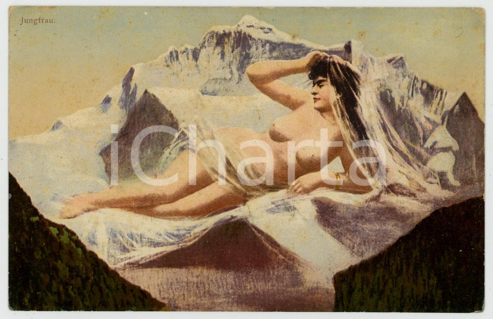1910 ca JUNGFRAU Surrealism - Metamorphic Mountains - Nude Woman - Postcard  Cartolina postale d'epoca, non viaggiata. FAIR/discreto fioriture Formato: 14x9 cm originale e autentica 1