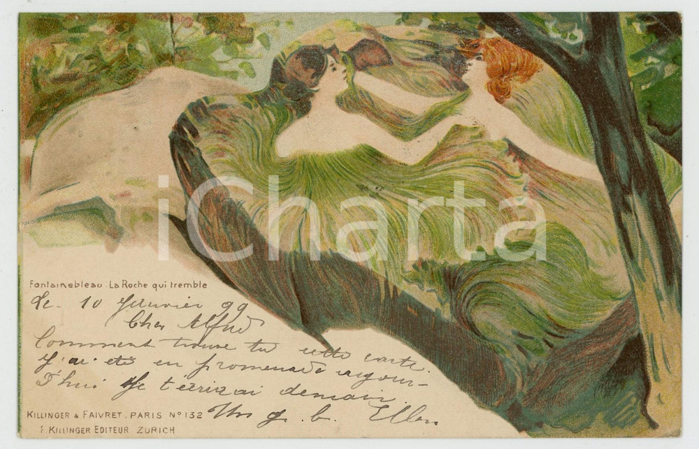 1899 FRANCE FANTASY - Metamorphic Faces - Fontainebleau La Roche *Postcard  Cartolina postale d'epoca, viaggiata.EDITORE: F. Zillinger - Zurich n&deg; 109 GOOD/buono  Formato: 14x9 cm originale e autentica 1