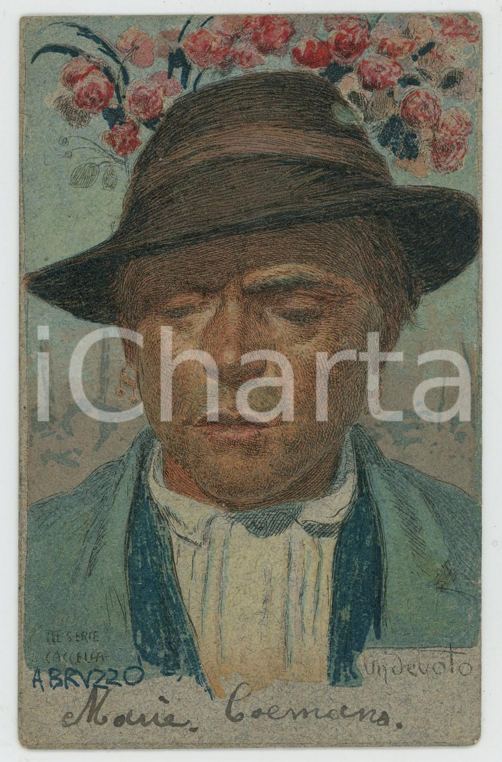 1903 Artista Basilio CASCELLA - ABRUZZO Serie III - Un devoto *Cartolina  Cartolina postale d'epoca, su cartoncino, viaggiata. GOOD/buono  Formato: 9x14 cm originale e autentica 1