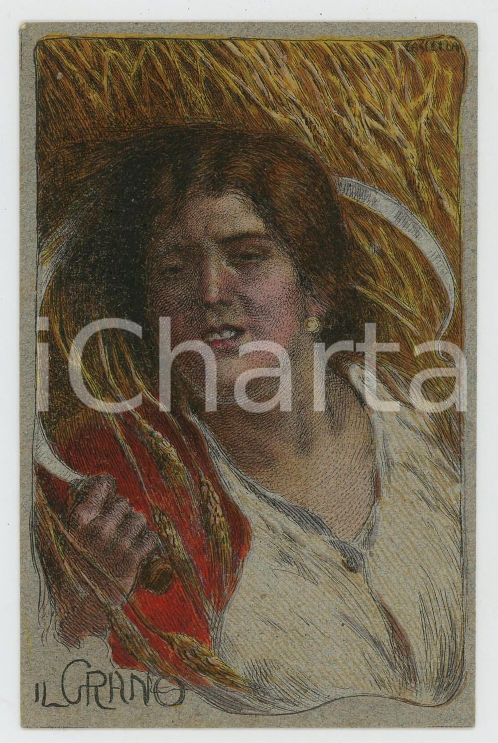 1900 ca Artista Basilio CASCELLA - Il grano - Cartolina FP NV  Cartolina postale d'epoca, su cartoncino, non viaggiata. GOOD/buono  Formato: 9x14 cm originale e autentica 1