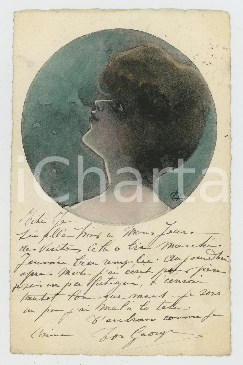1906 ART NOUVEAU - Lady - Head - Portrait - Original postcard Cartolina postale d'epoca, illustrata, viaggiata. GOOD/buono  Formato: 9x14 cm originale e autentica 1