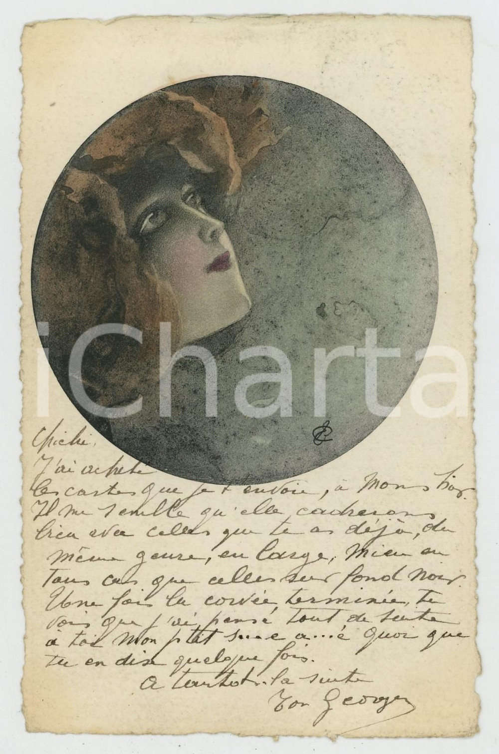 1906 ART NOUVEAU - Lady - Head - Portrait - Original old postcard Cartolina postale d'epoca, illustrata, viaggiata. GOOD/buono  Formato: 9x14 cm originale e autentica 1