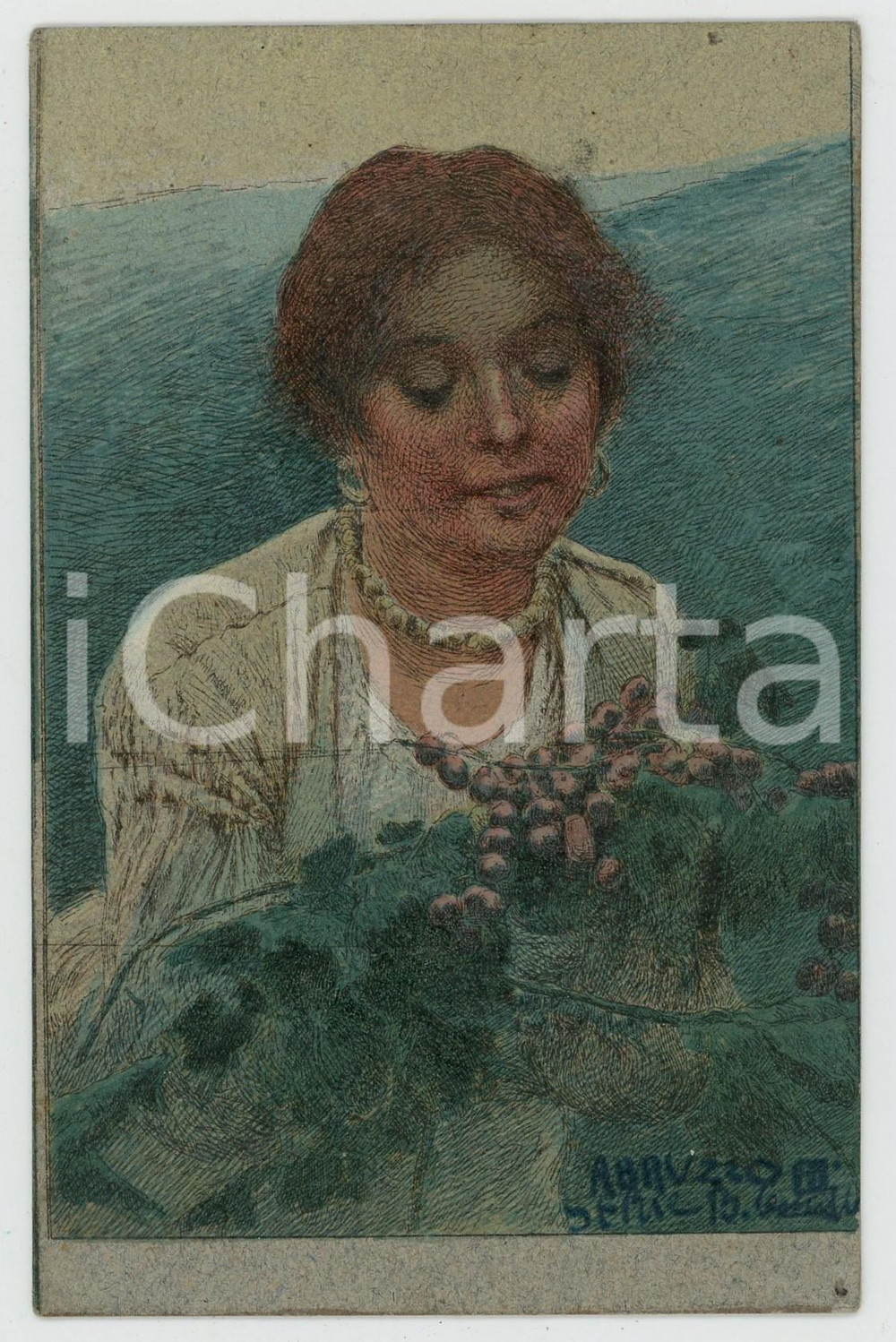 1903 Artista Basilio CASCELLA - ABRUZZO Serie III - Donna *Cartolina  Cartolina postale d'epoca, su cartoncino, viaggiata. GOOD/buono  Formato: 9x14 cm originale e autentica 1
