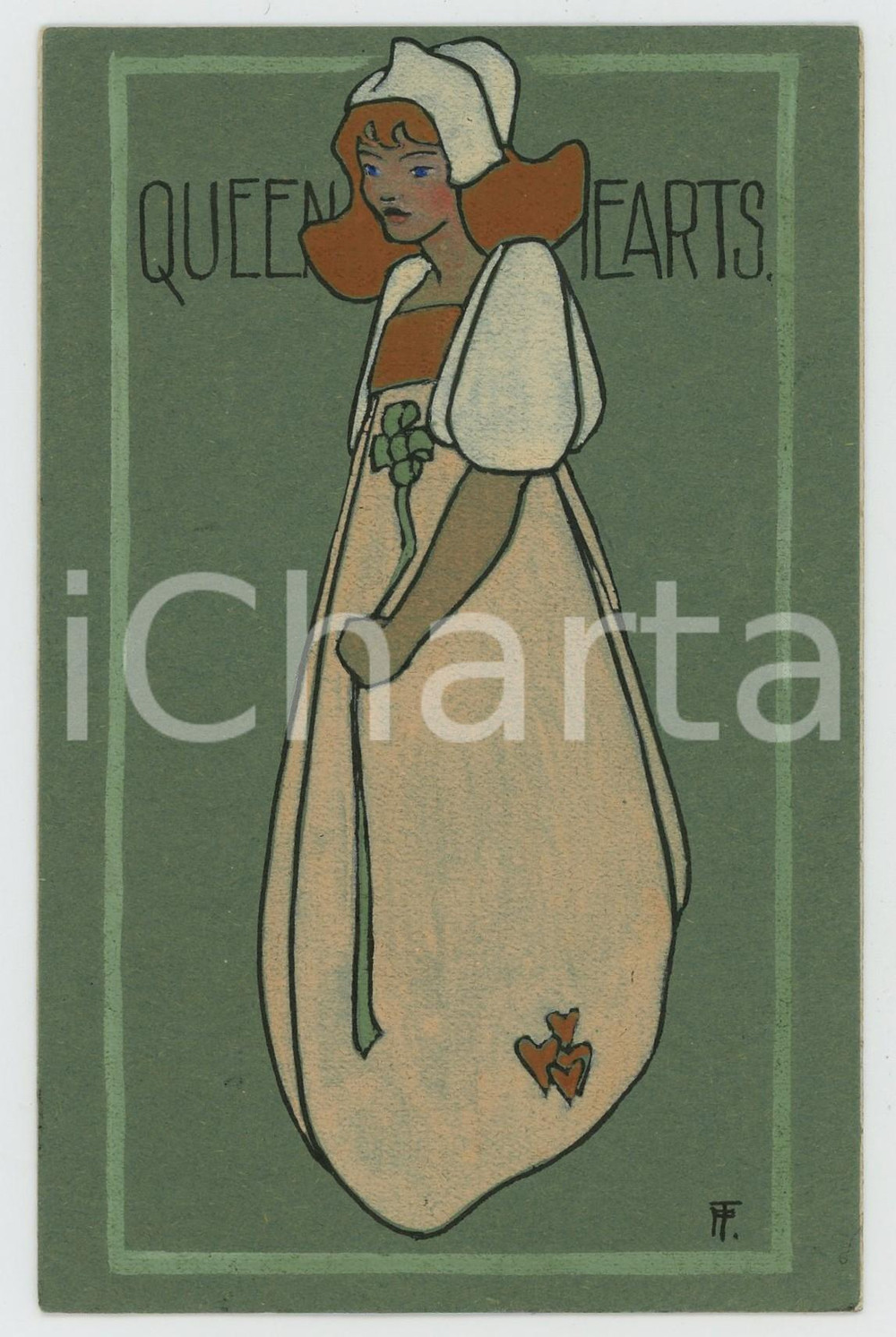1905 ca HOLLAND Queen hearts - GLAMOUR postcard HAND COLOURED  Cartolina postale d'epoca, acquerellata a mano, viaggiata. GOOD/buono  Formato: 9x14 cm originale e autentica 1