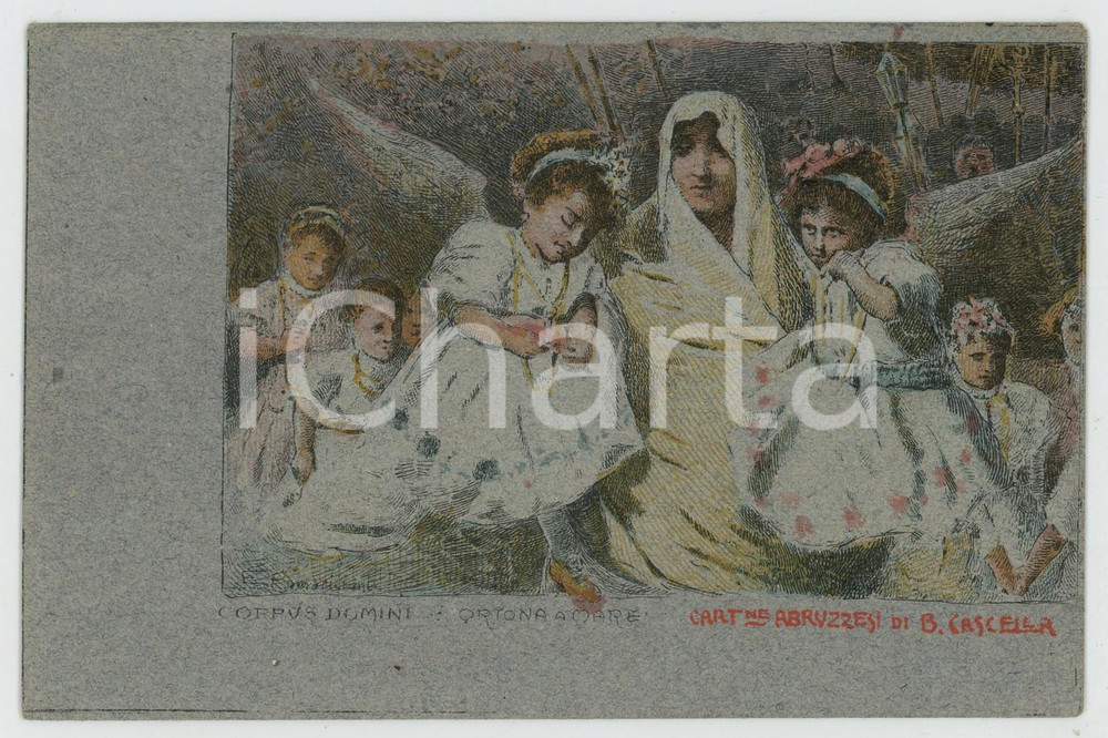 1900 ca CARTOLINE ABRUZZESI Basilio CASCELLA - Corpus Domini a Ortona *Cartolina  Cartolina postale d'epoca, non viaggiata. GOOD/buono  Formato: 14x9 cm originale e autentica 1