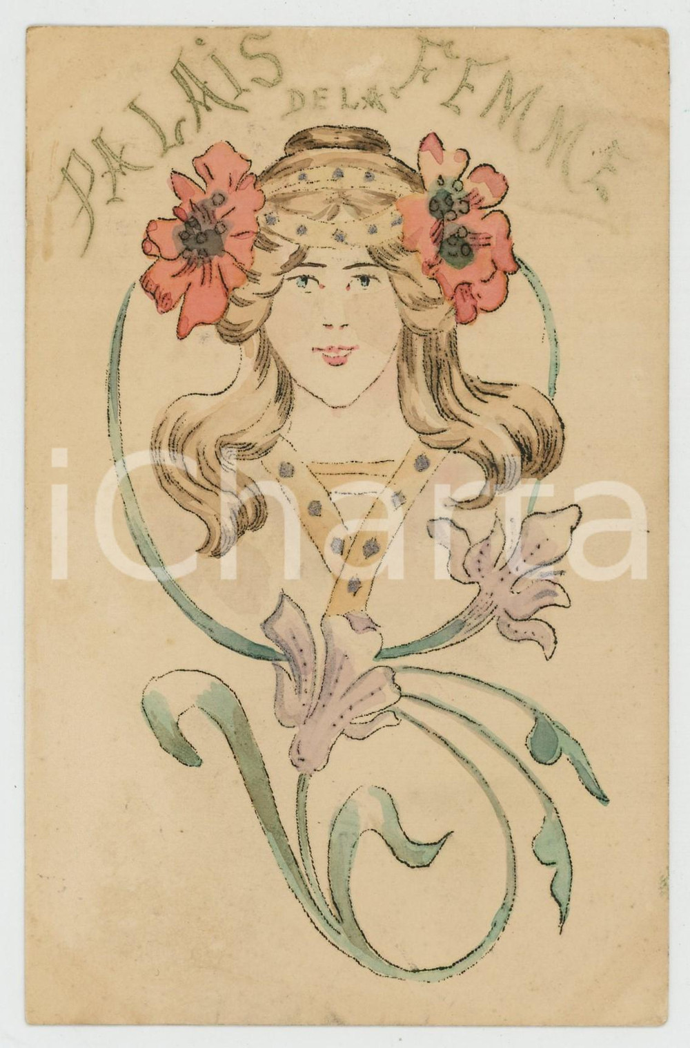1905 ART NOUVEAU - FRANCE - Palais de la Femme - Carte postale  Cartolina postale d'epoca, viaggiata.CONDIZIONI: GFORMATO: FP FAIR/discreto francobollo asportato; lievi tracce di umidità ai margini Formato: 9x14 cm originale e autentica 1
