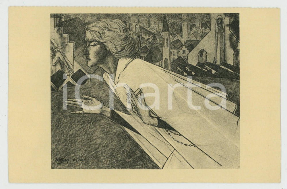 1930 ca Artist Jan TOOROP - Het heilige schreed - Postcard  Cartolina postale d'epoca, non viaggiata. GOOD/buono  Formato: 9x14 cm originale e autentica 1