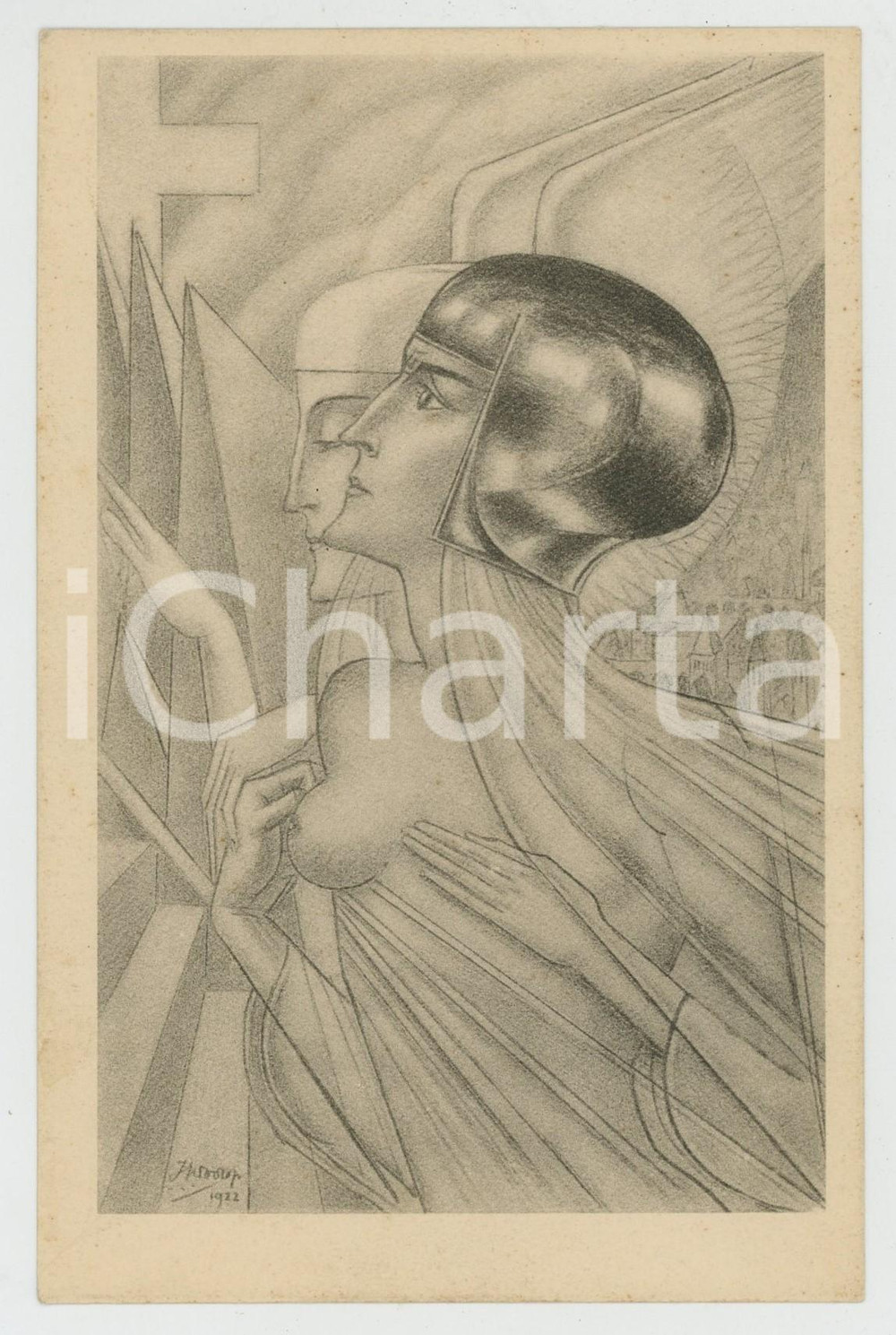 1930 ca Artist Jan TOOROP Mapjie No. II - Original postcard  Cartolina postale d'epoca, non viaggiata. POOR/danneggiato residuo cartaceo e di colla al verso Formato: 9x14 cm originale e autentica 1