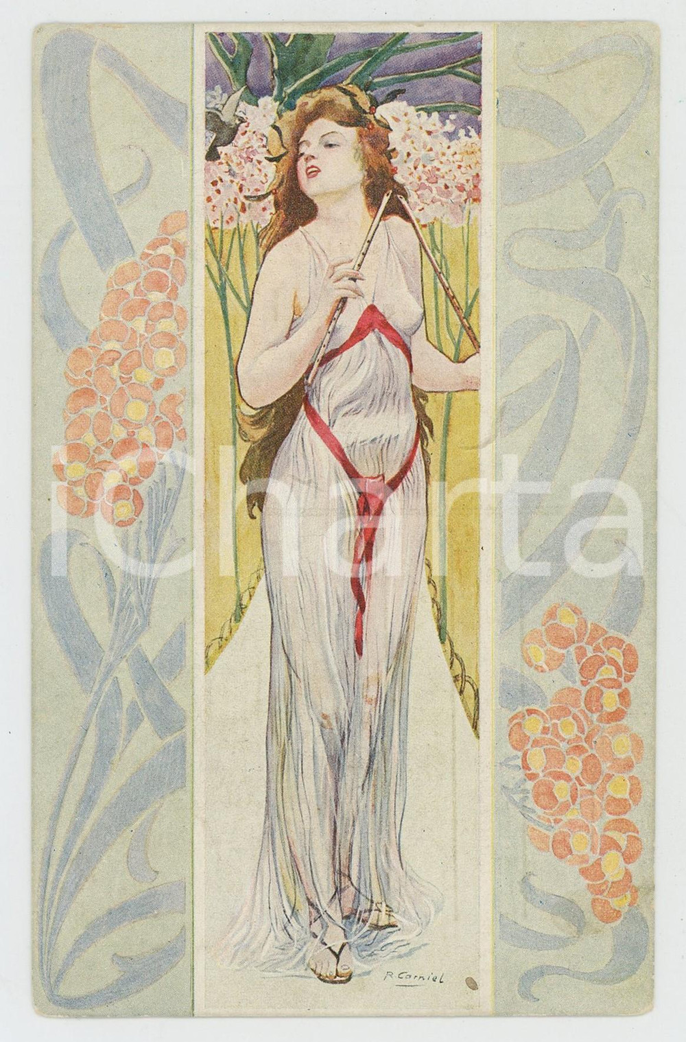 1905 ca ART NOUVEAU Artist R. CORNIEL - Euterpe Muse - Postcard  Cartolina postale d'epoca, non viaggiata. GOOD/buono  Formato: 9x14 cm originale e autentica 1