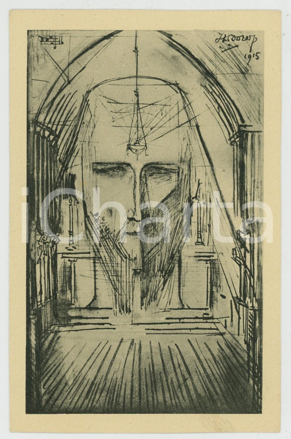1930 ca Artist Jan TOOROP - Nacht om Kathedraal - Postcard  Cartolina postale d'epoca, non viaggiata. GOOD/buono  Formato: 9x14 cm originale e autentica 1