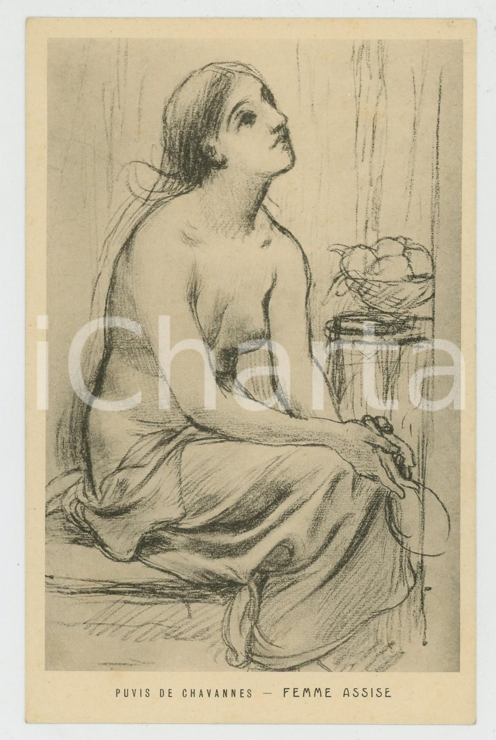 1950 ca ART Puvis de Chavannes - Femme assise - Carte postale  Cartolina postale d'epoca, non viaggiata. GOOD/buono  Formato: 9x14 cm originale e autentica 1