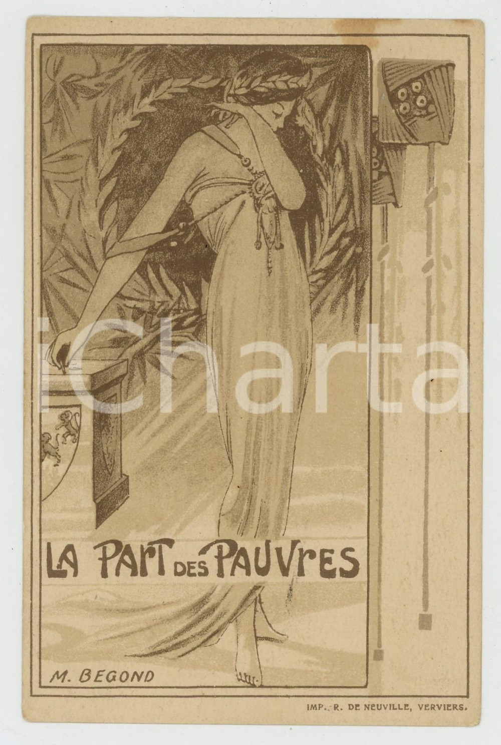 1910 ca ART NOUVEAU - M. BEGOND - LA PART DES PAUVRES CharitÃ© *Carte postale 2  Cartolina postale d'epoca, non viaggiata.  GOOD/buono  FORMATO: 9x14 cm originale e autentica 1