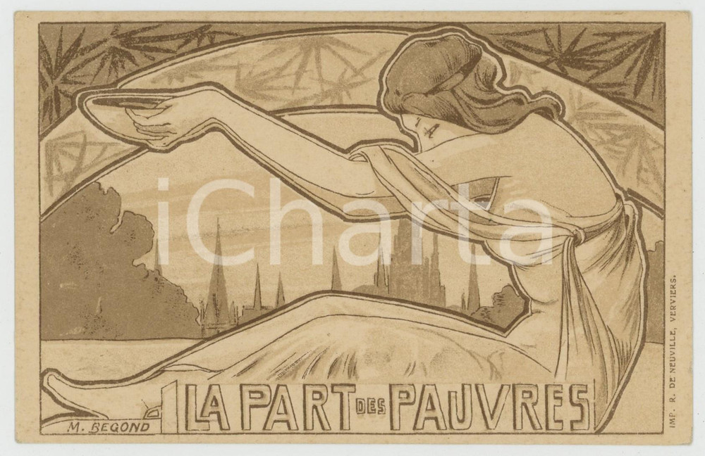 Cartolina originale da collezione 1910 ca ART NOUVEAU  Artiste M. BEGOND  LA PART DES PAUVRES Carte postale nÂ°3 1