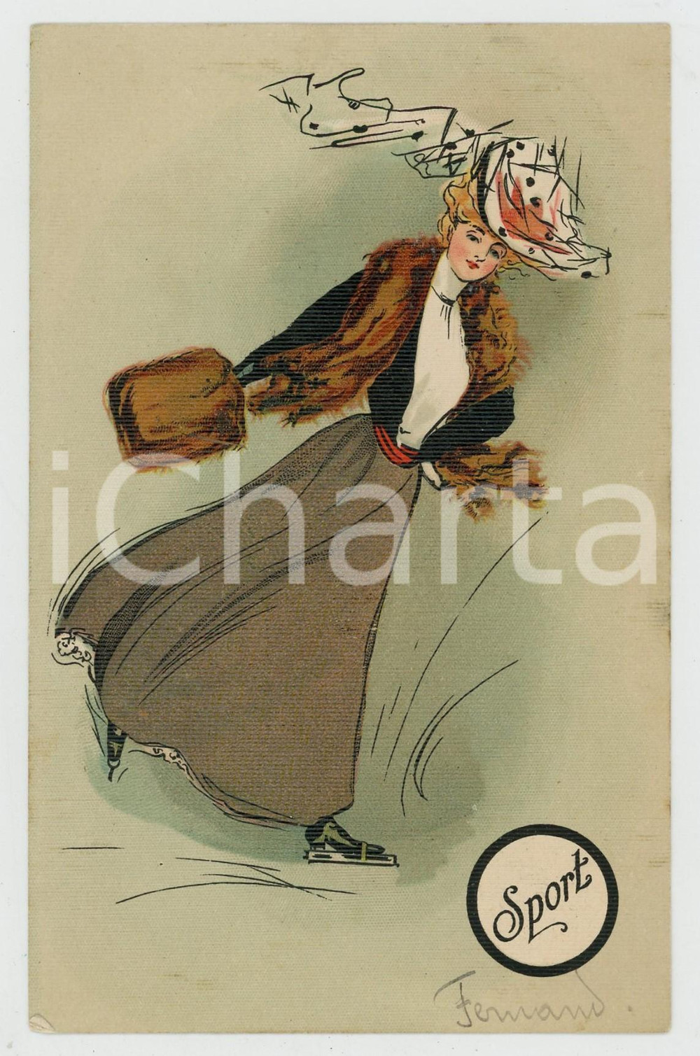 1904 FRANCE - SPORT - Femme - Patinage - Old postcard  Cartolina postale d'epoca, viaggiata. GOOD/buono  Formato: 9x14 cm originale e autentica 1