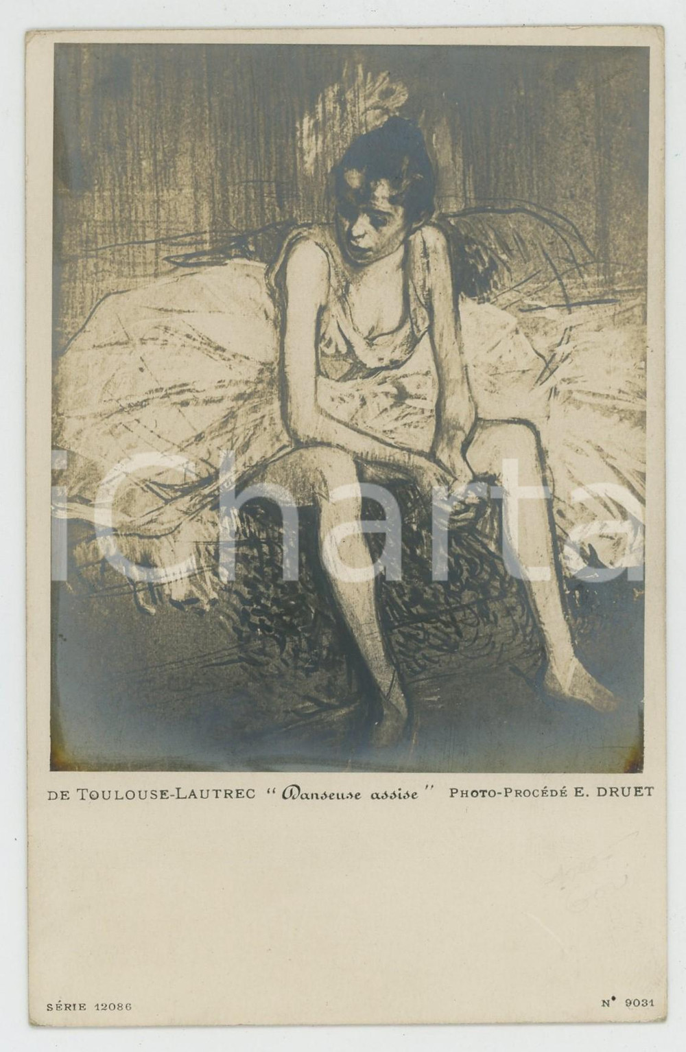 Cartolina originale da collezione 1920 ca ART Henri de TOULOUSELAUTREC Danseuse assise  Postcard photo DRUET 1