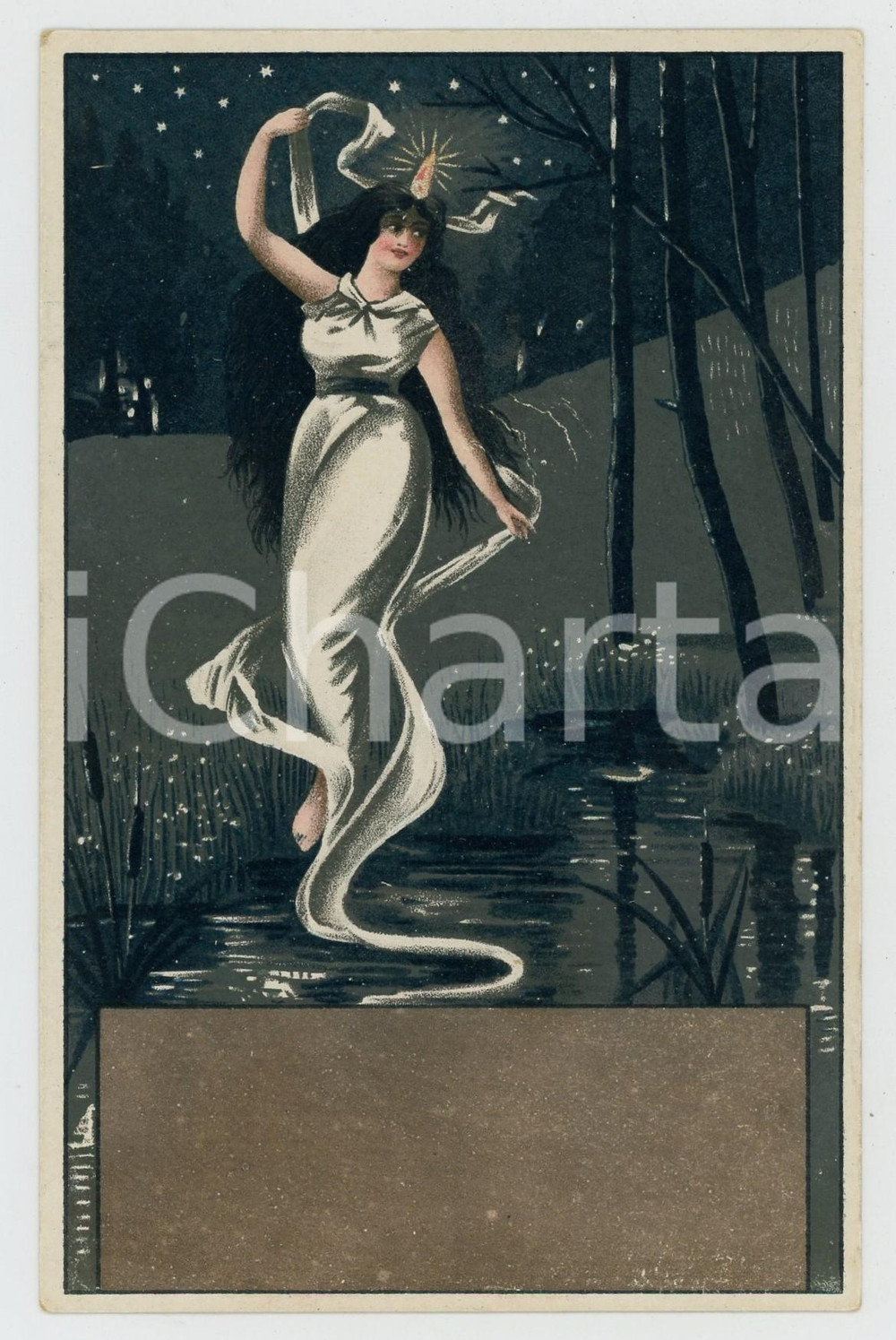 Cartolina originale da collezione 1900 ca ART NOUVEAU Dancing fairy  Night  Postcard 1