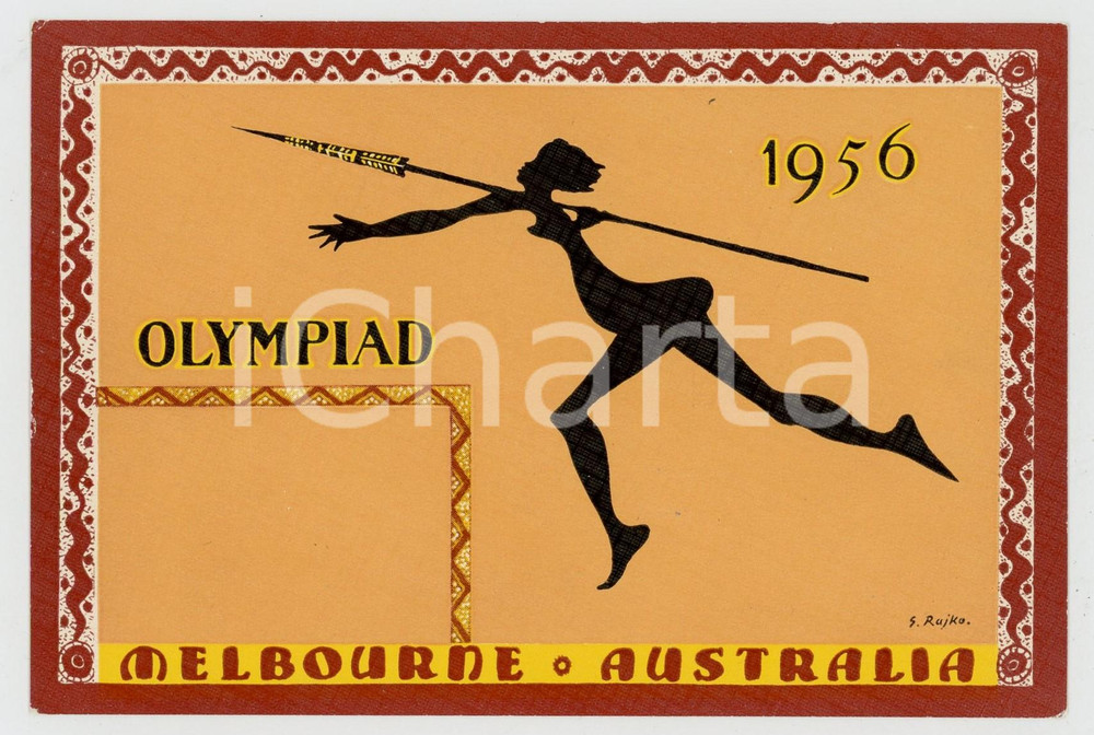 1956 MELBOURNE - XVI SUMMER OLYMPICS Illustration by S. RAJKO - Postcard FP NV  Cartolina postale d'epoca, non viaggiata.CONDIZIONI: GOODFORMATO: FP    originale e autentica 1