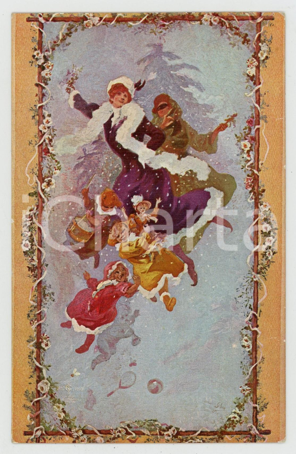 1910 ca ART NOUVEAU - CHERET - L'hiver - Carte postale Manifacture Gobelins  Cartolina postale d'epoca, non viaggiata. GOOD/buono  Formato: 9x14 cm originale e autentica 1