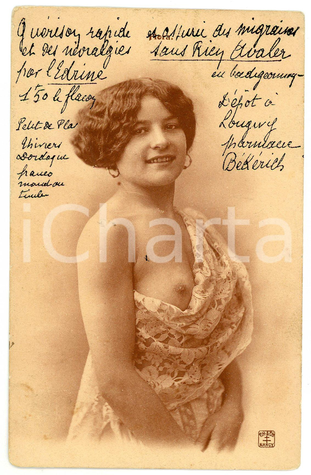 1910 ca VINTAGE EROTIC Flora - French postcard topless girl  Cartolina postale d'epoca, scritta ma non viaggiata.CONDIZIONI: FAIR (piegatura angolare)FORMATO: FP    originale e autentica 1