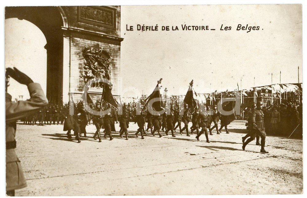 1919 WWI PARIS Défilé de la Victoire - Les Belges - Carte postale Cartolina postale d'epoca, non viaggiata. GOOD/buono  Formato: 14x9 cm originale e autentica 1