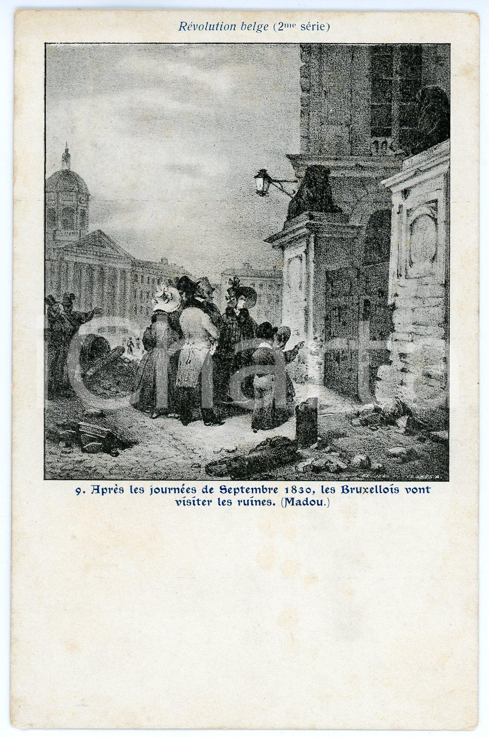 1900 ca REVOLUTION BELGE Les Bruxellois vont visiter les ruines *Postcard  Cartolina postale d'epoca, non viaggiata. GOOD/buono  Formato: 9x14 cm originale e autentica 1