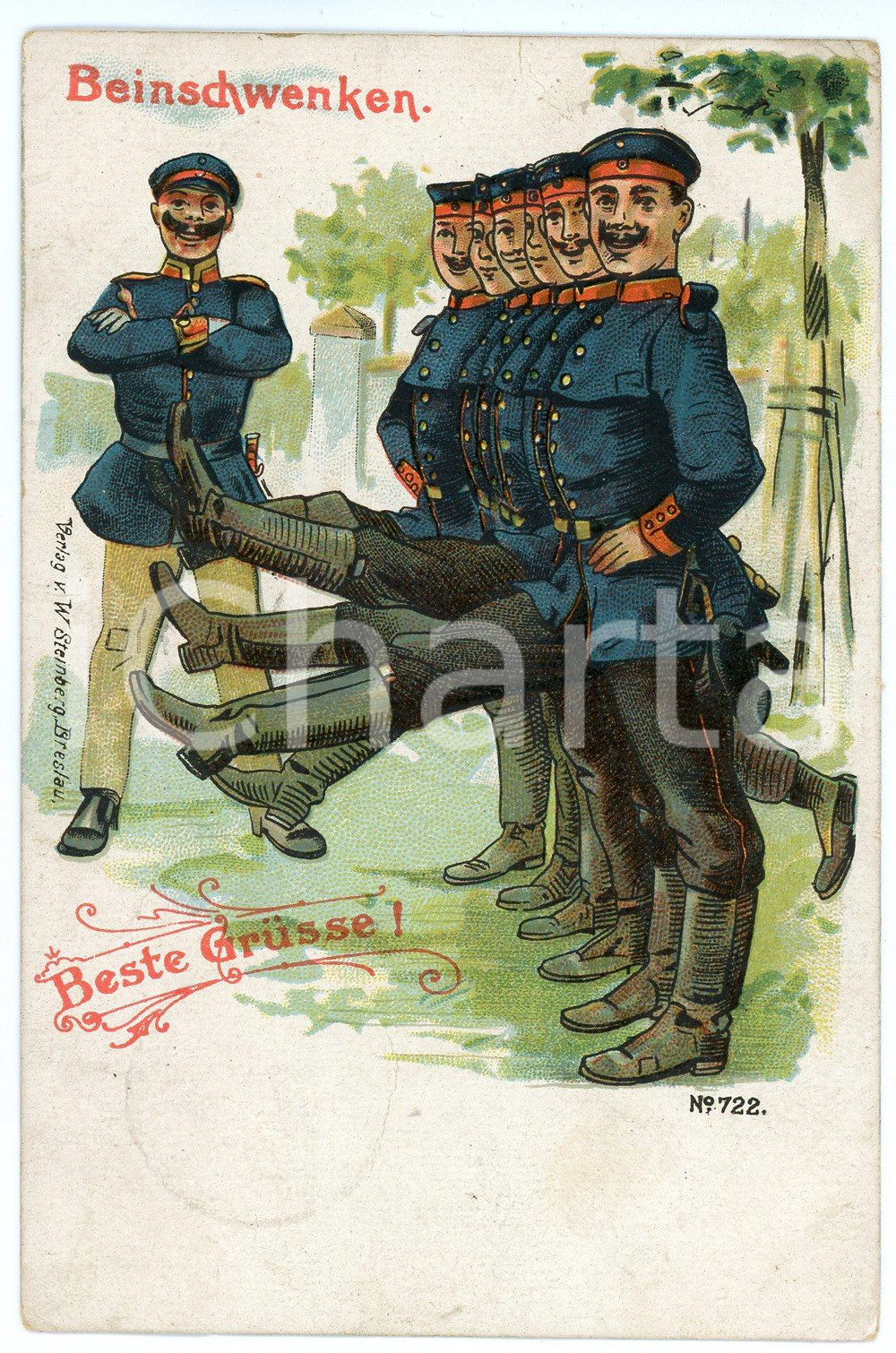 1906 GERMANY - SATIRE Soldier - Beinschwenken ILLUSTRATED Postcard FP VG  Cartolina postale d'epoca, viaggiata. FAIR/discreto Lievi smussature agli angolI Formato: FP originale e autentica 1