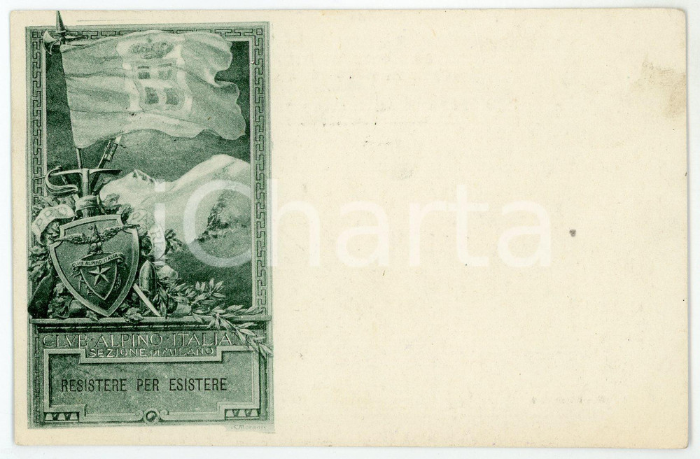 1918 CAI - MILANO Club alpino italiano - Resistere per esistere - Cartolina WW1  Cartolina postale, viaggiata. FAIR/discreto Lievi smussature agli angoli Formato: FP originale e autentica 1