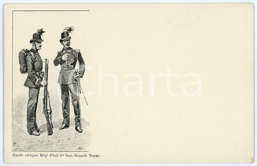 1900 ca ARMEE BELGE Garde civique - Régt Infanterie 1er ban. - Postcard  Cartolina postale d'epoca, non viaggiata. GOOD/buono  Formato: 14x9 cm originale e autentica 1