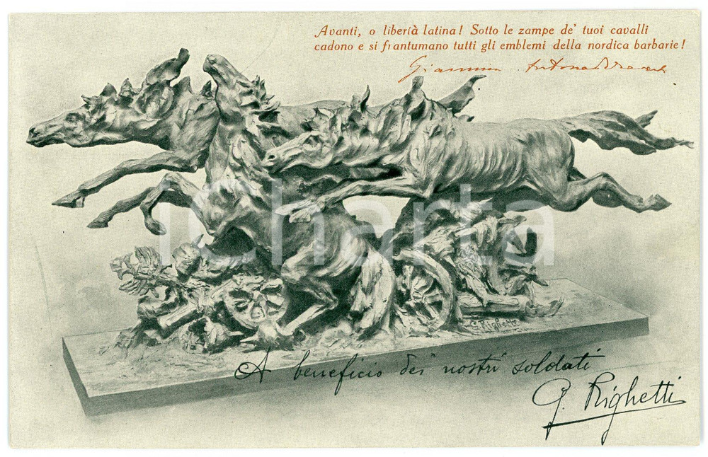1915 MILANO Scultura di Guido RIGHETTI a Comitato raccolta fondi WW1 Cartolina  Cartolina postale d'epoca, non viaggiata. CONDIZIONI: FAIR (lieve piegatura all'angolo superiore destro)FORMATO: FP    originale e autentica 1