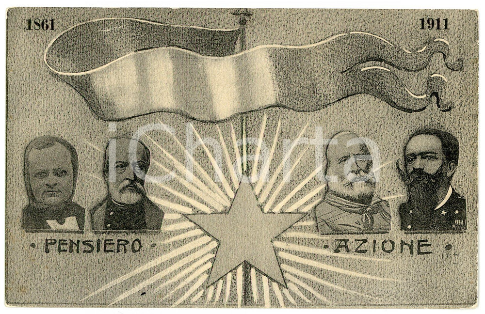 1861 -1911 UNITÀ D'ITALIA Pensiero e azione GARIBALDI - Cartolina ILLUSTRATA FP  Cartolina d'epoca, non viaggiata.CONDIZIONI: FAIR FORMATO: FP    originale e autentica 1
