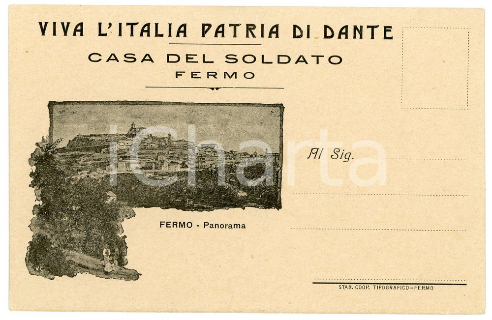 1915 ca FERMO - CASA DEL SOLDATO Panorama della città - Cartolina FP NV  Cartolina d'epoca, non viaggiata. CONDIZIONI: FAIRFORMATO: FP    originale e autentica 1