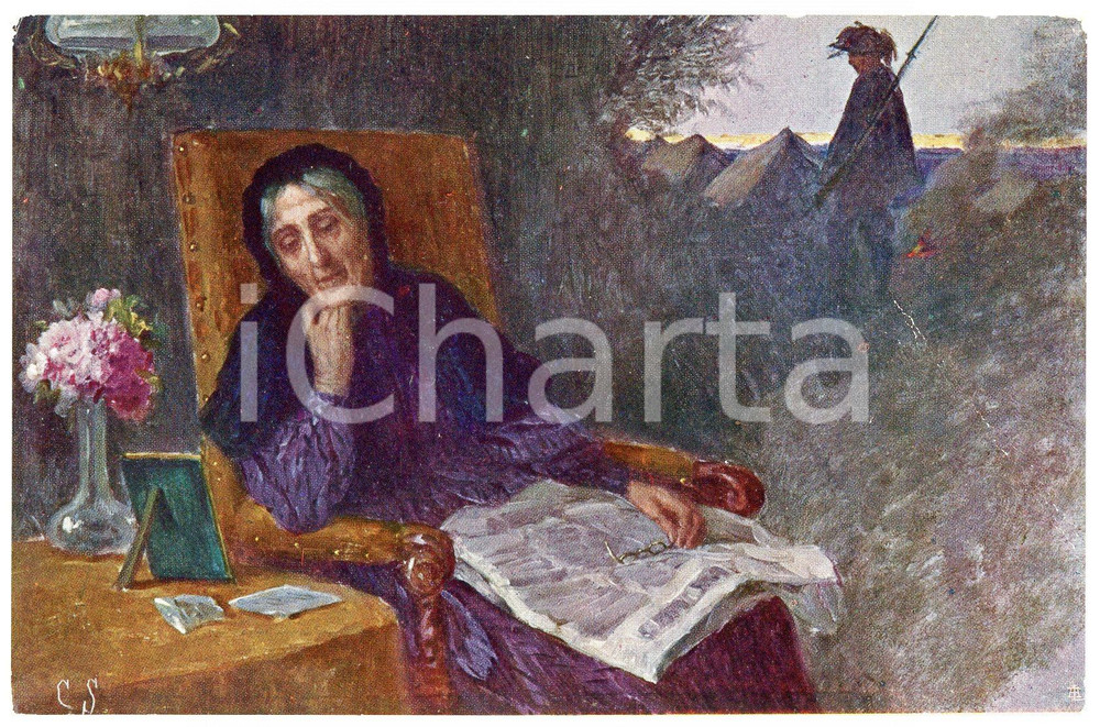 1915 ca WW1 Visioni di guerra - Artista Cesare SACCAGGI La mamma - Cartolina  Cartolina d'epoca, non viaggiata.CONDIZIONI: FAIR (sbrecciature agli angoli)FORMATO: FP    originale e autentica 1