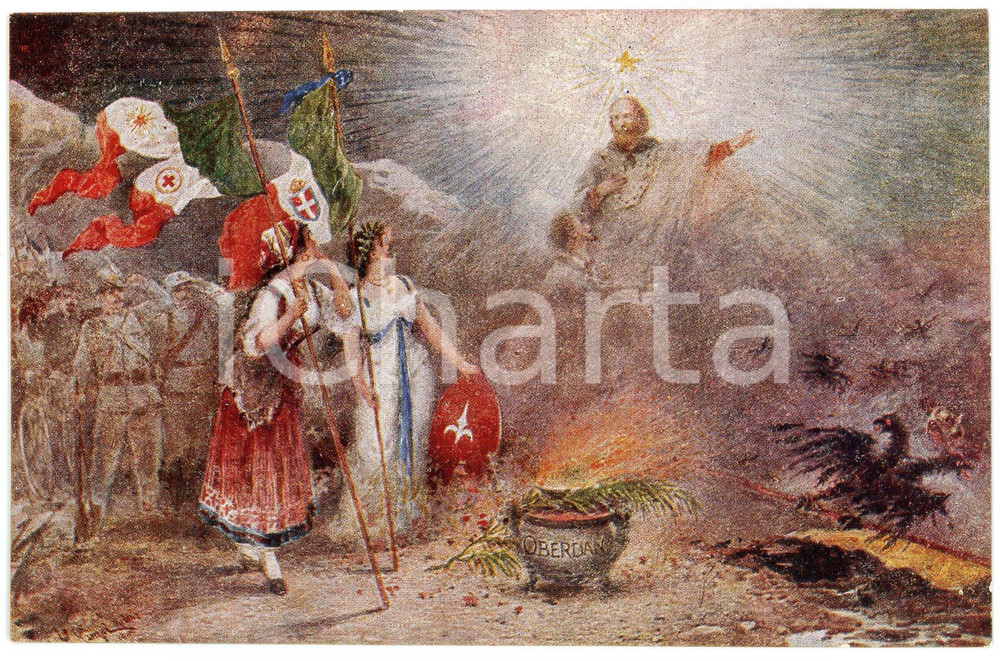 1915 ca ECCOTI VENDICATO! Guglielmo OBERDAN Giuseppe GARIBALDI - Cartolina FP NV  Cartolina d'epoca, non viaggiata.CONDIZIONI: FAIRFORMATO: FP    originale e autentica 1