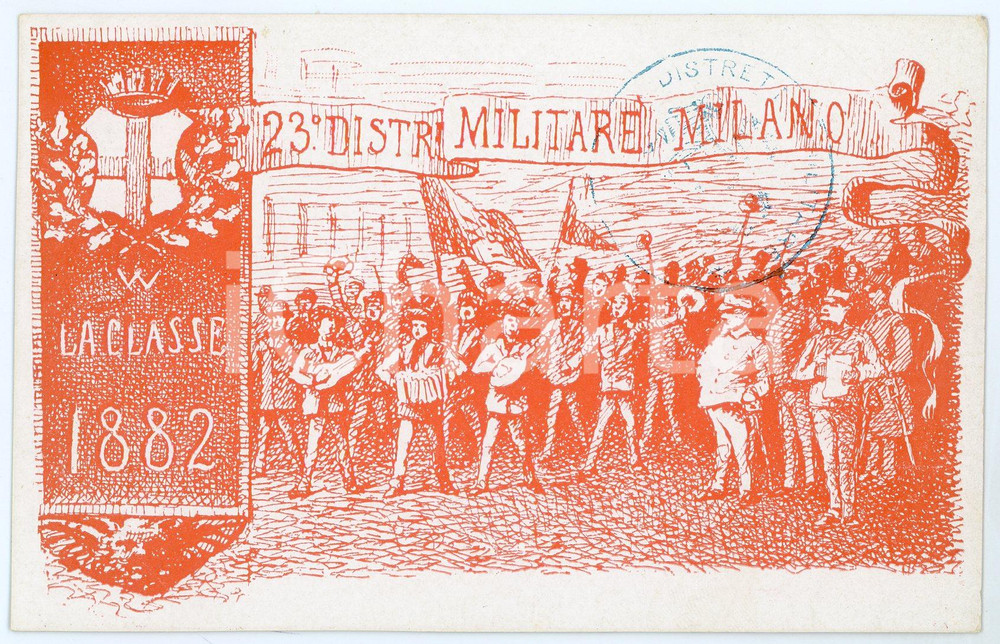 1900 ca MILANO 23° Distretto Militare - Classe 1882 - Cartolina ILLUSTRATA FP 1  Cartolina d'epoca, non viaggiata.CONDIZIONI: FAIR (lieve mancanza all'angolo superiore destro)FORMATO: FP    originale e autentica 1