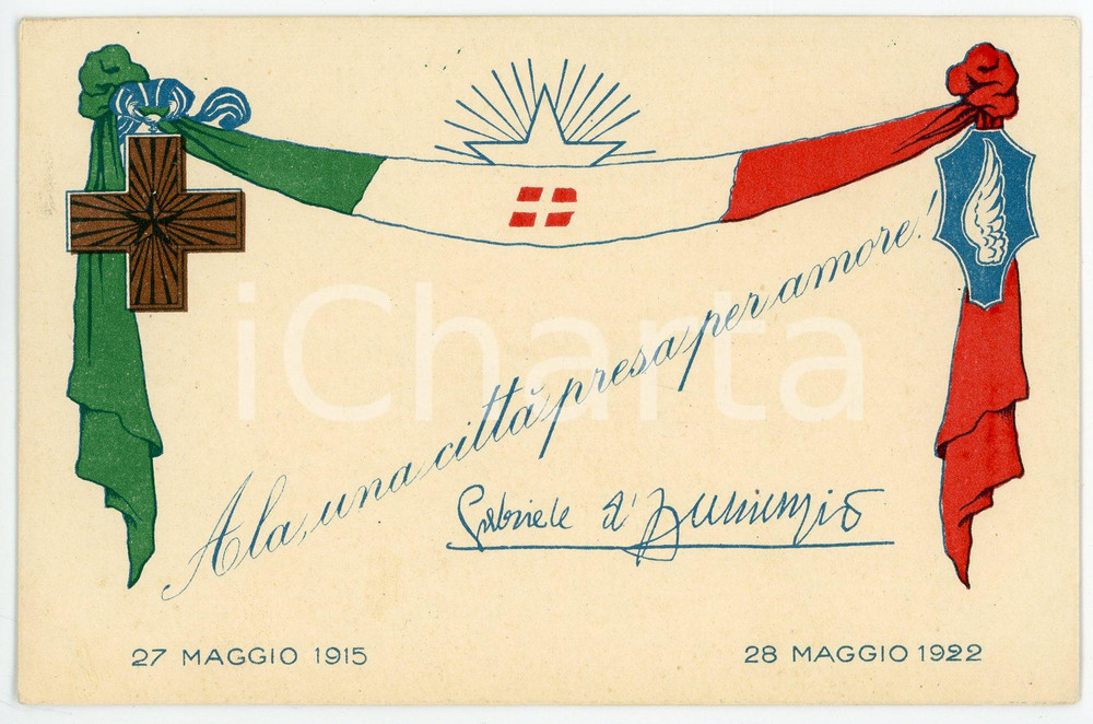 1922 ALA Una città presa per amore - Gabriele D'ANNUNZIO Cartolina ILLUSTRATA  Cartolina postale d'epoca, non viaggiata. GOOD/buono  Formato: FP originale e autentica 1