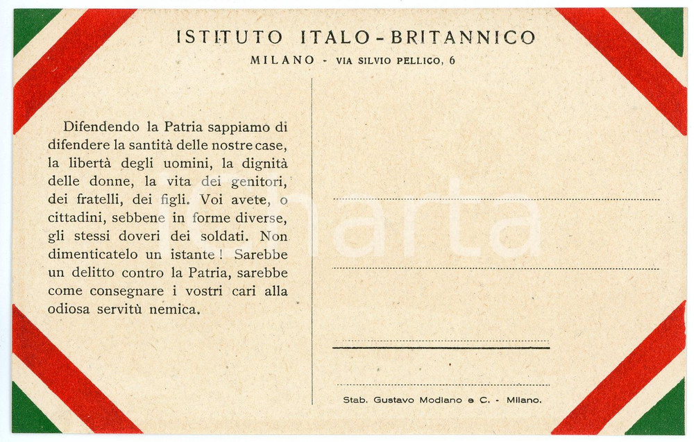 1915 ca WW1 - MILANO Istituto Italo-Britannico - Cartolina FP NV (2)  Cartolina d'epoca, non viaggiata.CONDIZIONI: FAIRFORMATO: FP    originale e autentica 1