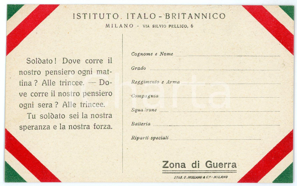 1915 ca WW1 - MILANO Istituto Italo-Britannico - Cartolina FP NV (1)  Cartolina d'epoca, non viaggiata.CONDIZIONI: FAIRFORMATO: FP    originale e autentica 1