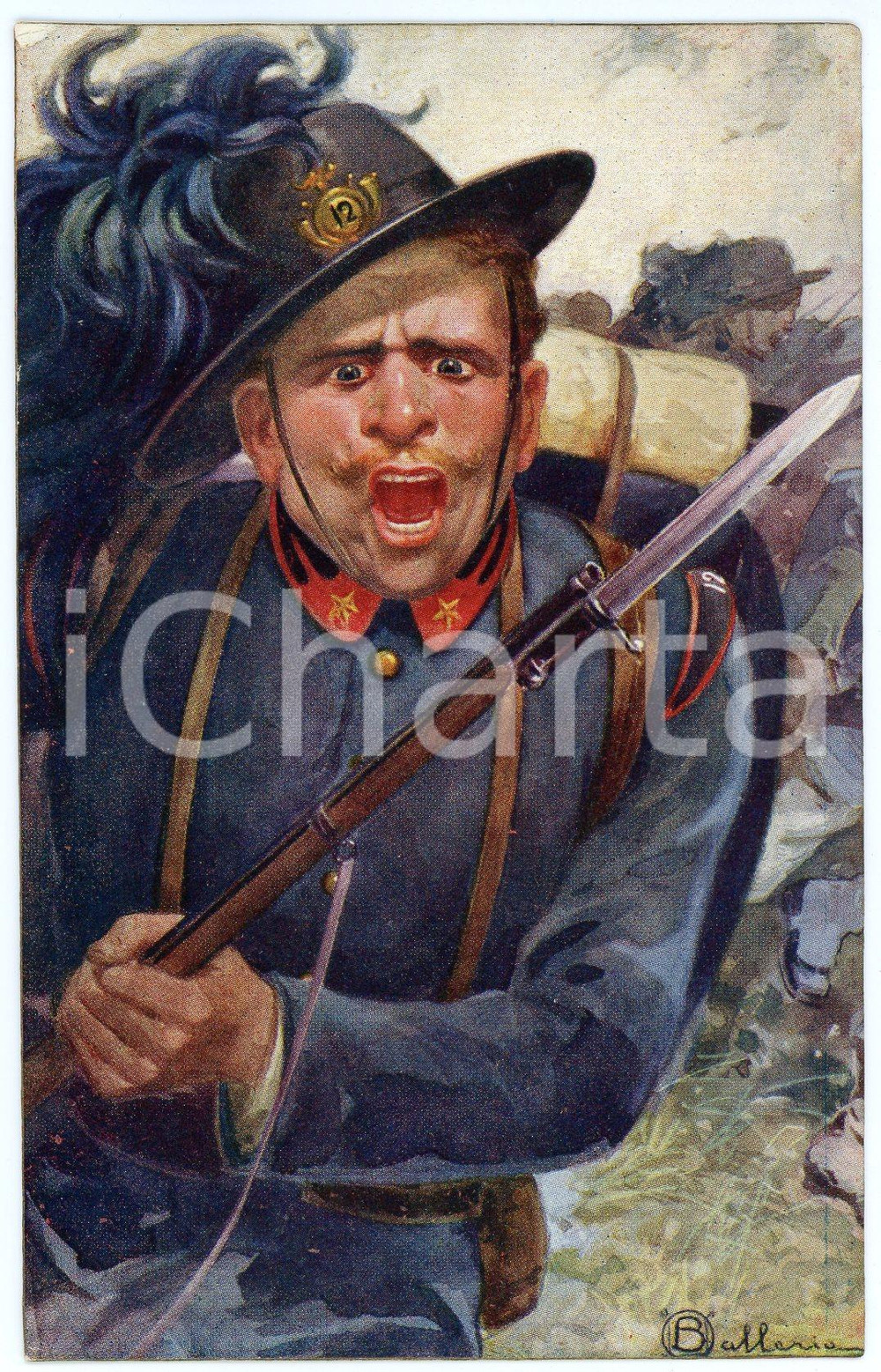 1915 ca WW1 - BERSAGLIERE Illustrazione di Osvaldo BALLERIO Cartolina FP NV  Cartolina d'epoca, non viaggiata.CONDIZIONI: FAIRFORMATO: FP    originale e autentica 1