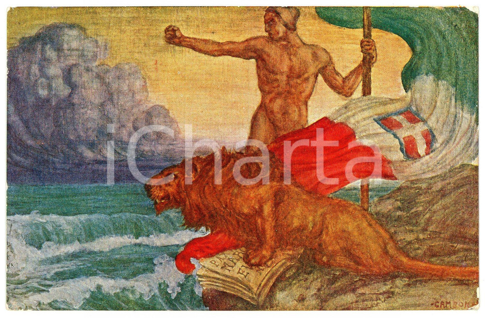 1915 WW1 Illustrazione di Glauco CAMBON - Cartolina ILLUSTRATA FP VG  Cartolina d'epoca, viaggiata.CONDIZIONI: FAIR (smussature e sbrecciature agli angoli)FORMATO: FP    originale e autentica 1