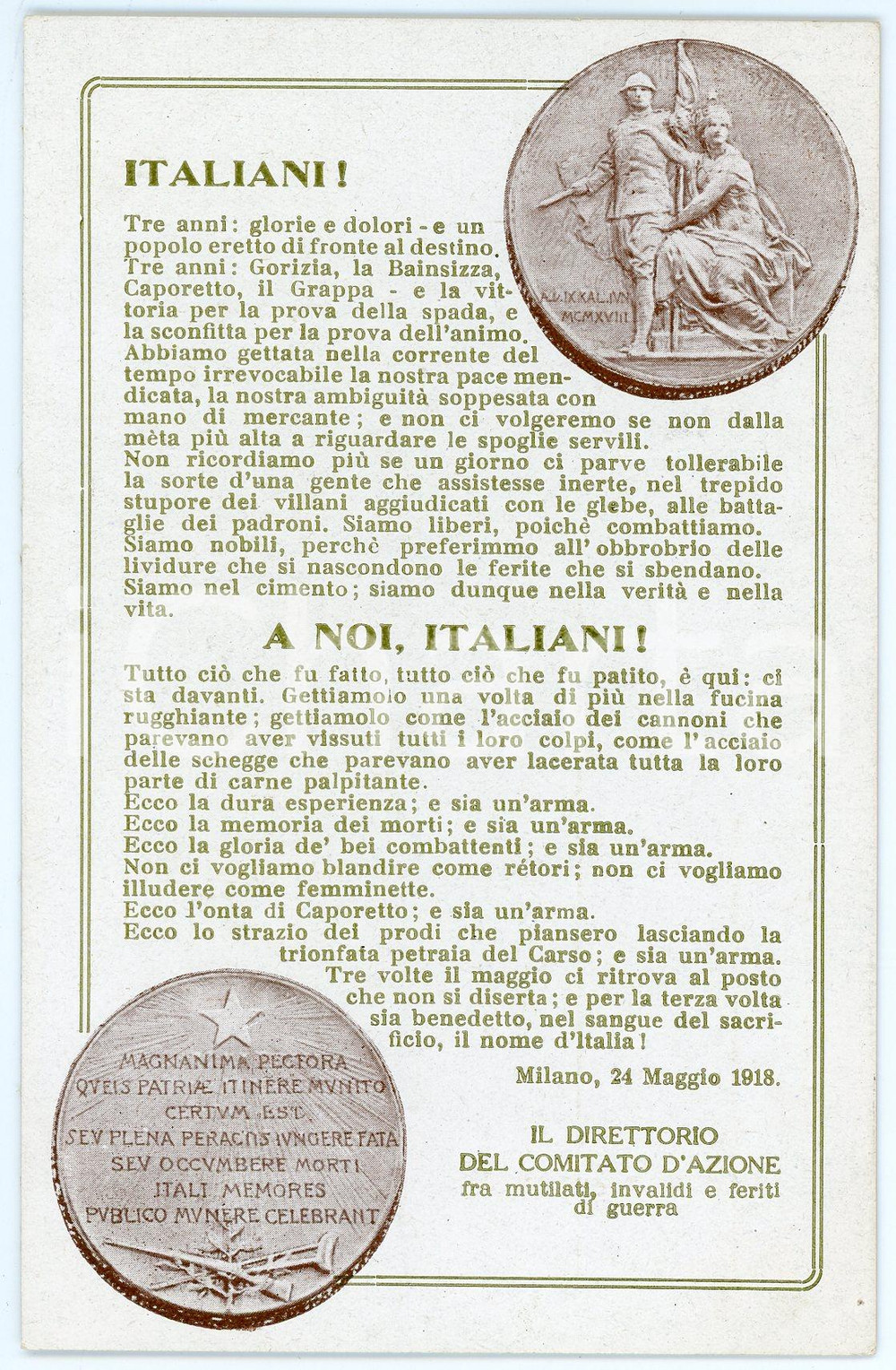 1918 WW1 Comitato d'azione tra mutilati, invalidi e feriti di guerra CARTOLINA  Cartolina d'epoca, non viaggiata.CONDIZIONI: GOODFORMATO: FP    originale e autentica 1