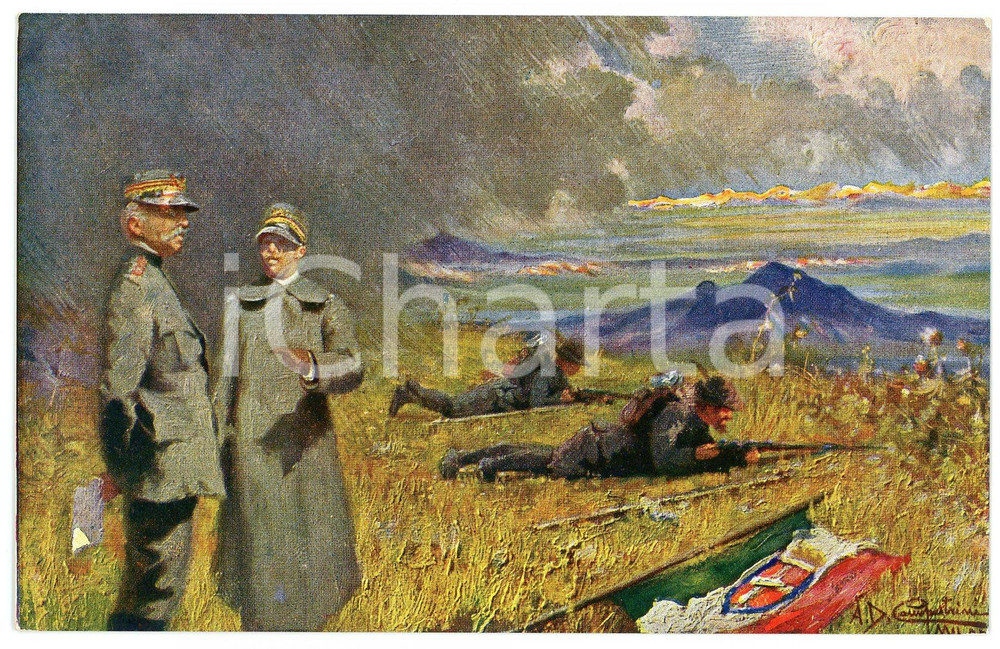 1915 ca WW1 IL TERMINE SACRO Luigi CADORNA Vittorio Emanuele III - Cartolina FP  Cartolina d'epoca, non viaggiata.EDITORE: Consiglio Centrale della Dante Alighieri CONDIZIONI:GOOD/buonoFORMATO: 14x9 cm originale e autentica 1