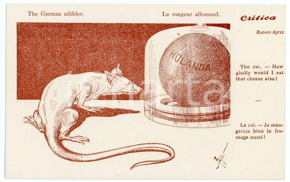 1920 ca BUENOS AIRES - CRITICA The German Nibbler - Postcard FP NV  Cartolina postale d'epoca, non viaggiata.CONDIZIONI: FAIRFORMATO: FP    originale e autentica 1