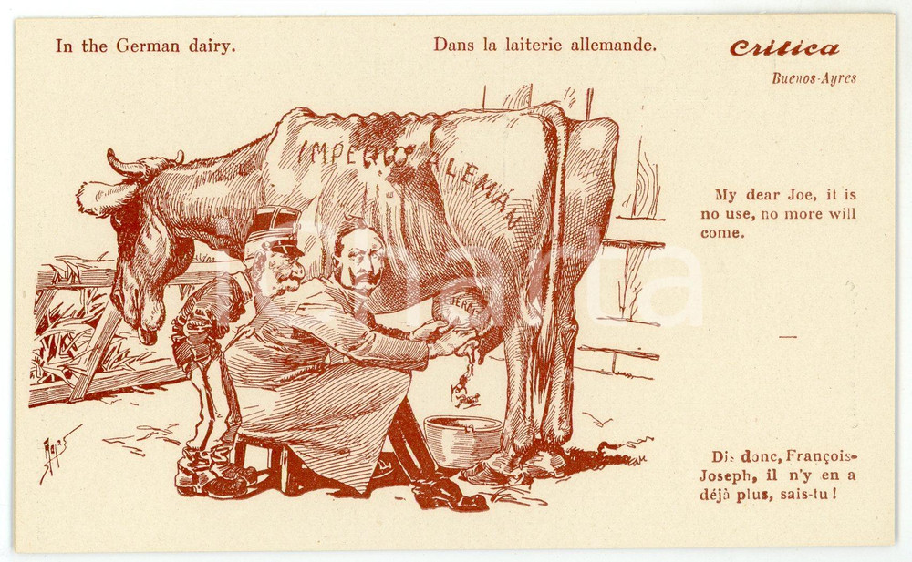 1920 ca BUENOS AIRES - CRITICA Wilhelm II - Franz Joseph I - Postcard FP NV  Cartolina postale d'epoca, non viaggiata.CONDIZIONI: FAIRFORMATO: FP    originale e autentica 1