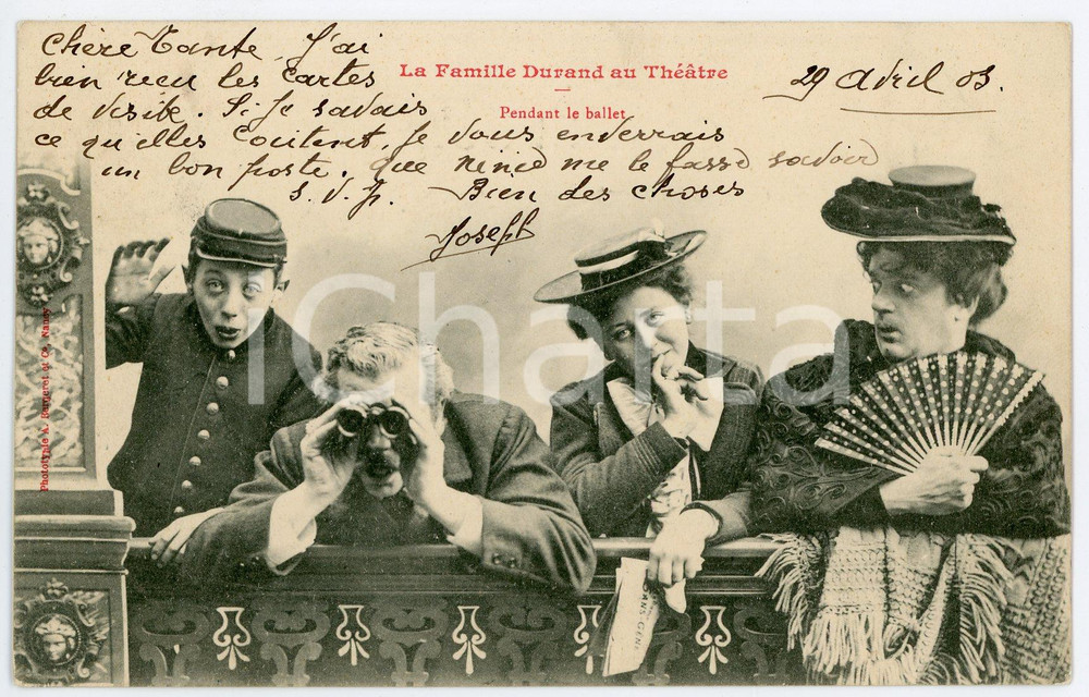 1903 La Famille Durand au Théâtre - Pendant le ballet - Postcard BERGERET  Cartolina postale d'epoca, viaggiata.CONDIZIONI: GFORMATO: FP    originale e autentica 1