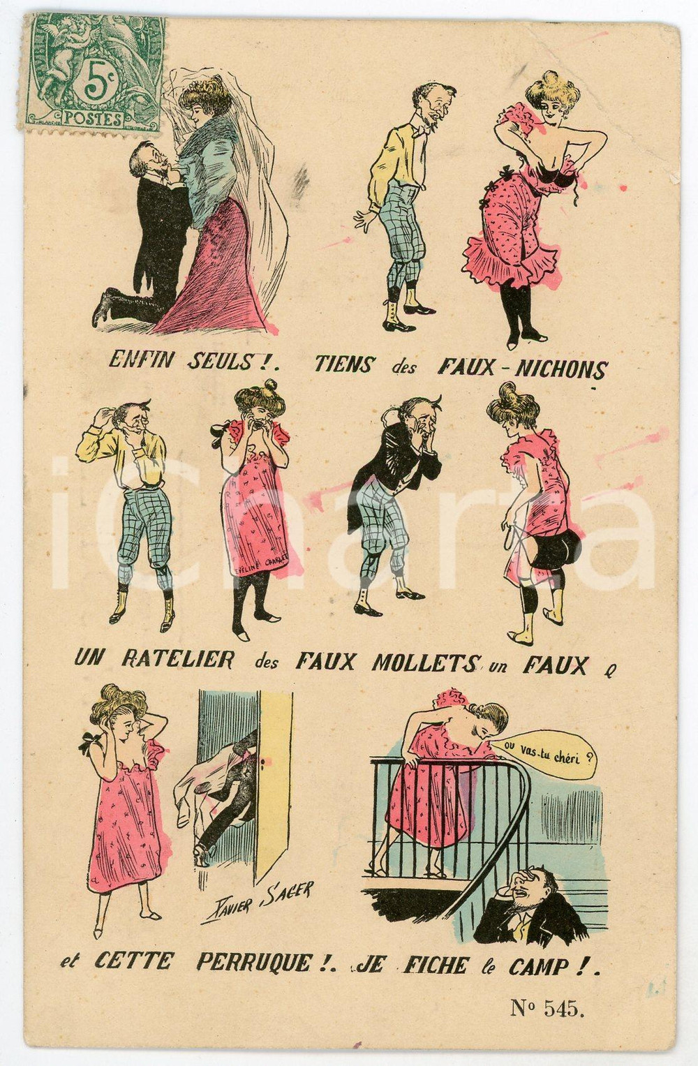 1910 ca HUMOUR Artist Xavier SAGER - Fausse beautÃ© - Vintage postcard  Cartolina postale d'epoca, viaggiata.CONDIZIONI: VP (profonde piegature angolari)FORMATO: FP    originale e autentica 1
