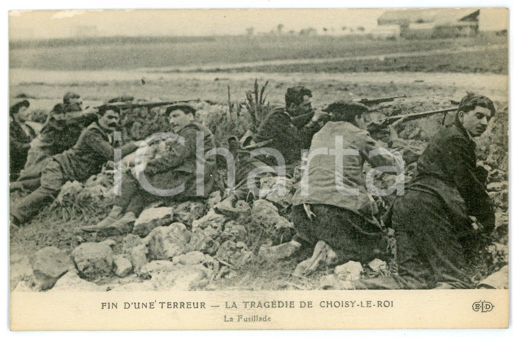 1912 CHOISY-LE-ROI - Bande BONNOT - Fin d'une terreur - La Fusillade *Postcard  Cartolina postale d'epoca, non viaggiata.CONDIZIONI: GFORMATO: FP    originale e autentica 1