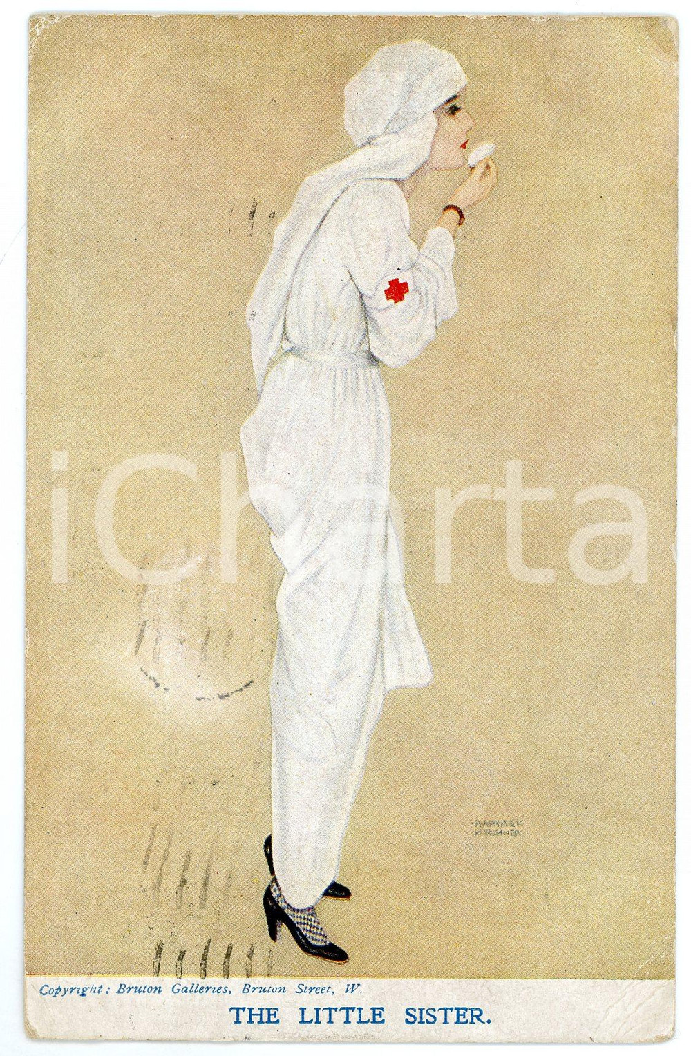 1918 Artist Raphael KIRCHNER The Little Sister - RARE Illustrated Postcard  Cartolina postale d'epoca, illustrata, viaggiata.CONDIZIONI: P (piegature angolari)FORMATO: FPEDITORE: Delta Fine Art Co, London     originale e autentica 1