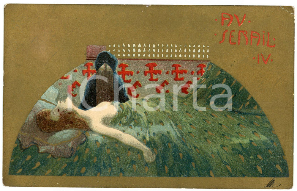 1901 ART NOUVEAU Raphael KIRCHNER Au sÃ©rail - IV - RARE Postcard  Rara cartolina postale d'epoca, opera dell'artista e illustratore Raphael Kirchner, viaggiata.CONDIZIONI: G (minime piegature angolari)FORMATO: FP    originale e autentica 1